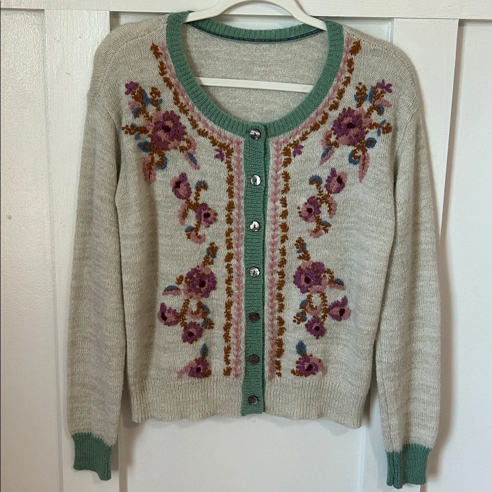 Sundance Wool Embroidered Floral Avie Cardigan Women’s Small - Picture 2 of 9